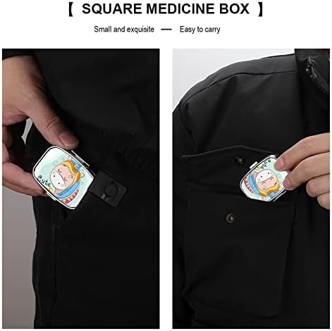 Квадратна пилула кутија симпатична еднорог пилула кутија метална медицина Организатор на пилули за џебна чанта и патување 2.2x1.6in