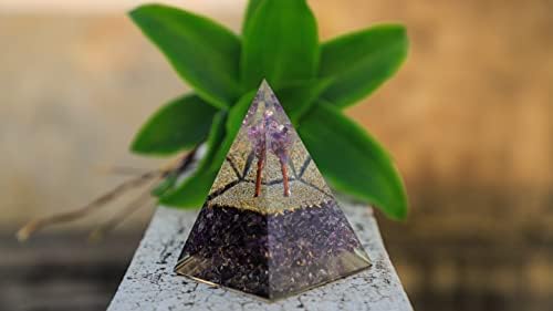 Аметист оргонитна пирамида и ѓердан Кристал Поинт, пирамида за подароци, лековити кристали, медитација на чакра, круна Чакра, Метафизички