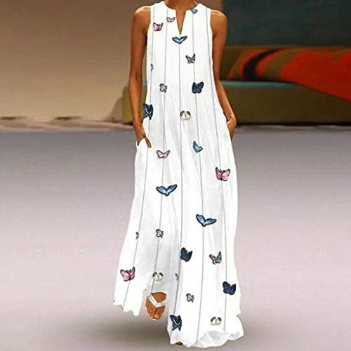 CoTecram Letulенски летен случај на лето -Цветни цвеќиња Boho Sundress Долг фустан без ракави плус големина макси фустани за одмор на плажа за