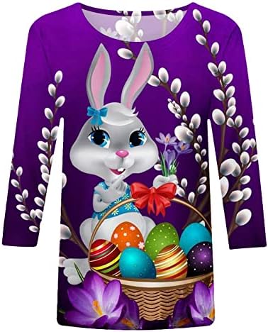 Велигденски кошули за велигденски маички за жени 3/4 ракави за жени, за зајаци, за да се печати случајна модна екипа на вратот на вратот