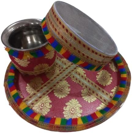 Сет на Карва Чаут Поја Тали - Подарок за подароци Карвахаут Тали за дами од индиски колекционер