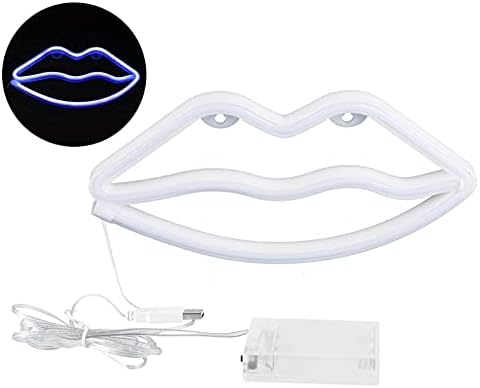 Волфрон LED Неонски знак светло, ламба за украси во форма на усни USB/батерија управувана за спална соба бар свадба хотелска продавница