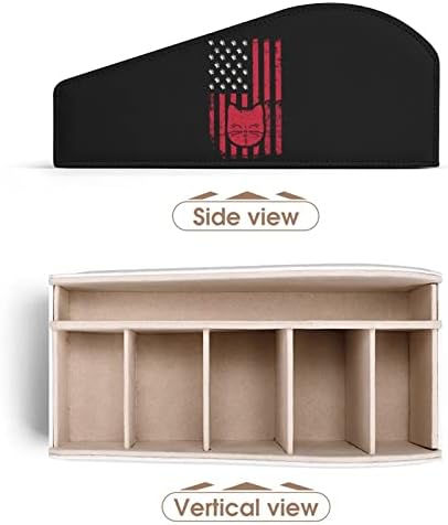 Американски држач за далечински управувач на знамето за мачки PU кожни организатор кутија со 6 оддели за складирање за спална соба за дневна
