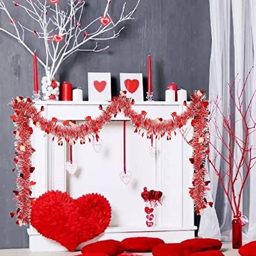 Кимобер 33 Стапки Денот На Вљубените Лажен Венец, Црвено Бело Срце Металик Виси Венец За Забава Декорација Снабдување