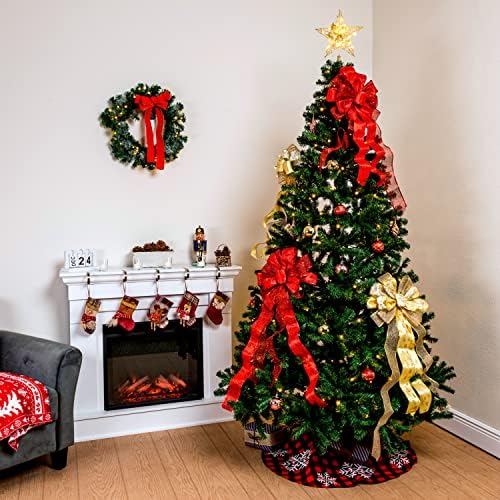 36 Црвено-Црн Бивол Проверете Карирано Здолниште Од Дрво со Снегулка За Божиќен Декор, Здолниште За Новогодишна Елка, Зимски Украси