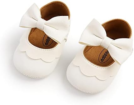 Бебе девојки Мери Janeејн ФЛАТС Фустани чевли со лак, чевли за новороденчиња 0-18months Crib чевли Пу кожа бебе девојки чевли за пешачење