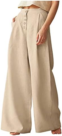 Памучни постелнини панталони за женски копче високи половини пантацо панталони обични баги хареми панталони тренингот летен салон јога