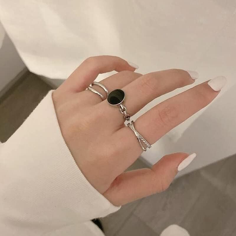 T3STORE моден прстен поставен срцев отворен прстен прилагодлив за жени елегантно гроздобер сребро ретро шарм накит за накит-венчавка-831144