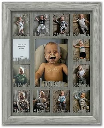 Персонализирана рамка на бебето од северна земја Прва година - има дванаесет 2,5 x 3,5 новороденчиња декор фотографии и 5 x 7 слика за