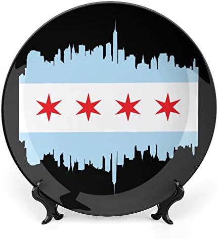 Знаме на Чикаго Со Згради SkylineCustom Фото Коска Кина Декоративна Плоча Личност Керамичка Вечера Плоча Занаети За Жени Мажи Подароци