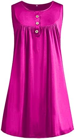 Фрагарна облека за жени 2023 година, женски моден случајн фустан V-вратот без ракави со цврсто копче за елек, здолниште на плажа