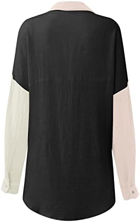 Овермална женска кошула со средна должина на кошулата во боја на контраст, случајна стил на сингл на долги ракави со долг ракав