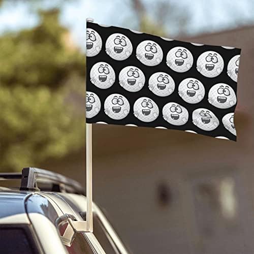 Цртан филм за голф топка со знаме на лице со автомобил со автомобил 12 × 18inches прозорец клип банер за возило со приврзоци