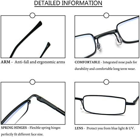 Reavee 4 пакет тенок пенкански џеб очила за читање сина светлина блокирајќи ги читателите жени мажи метална пролетна шарка со