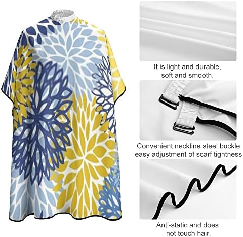 Кејп за сечење коса За Мажи Жена, Сини Жолти Цвеќиња Од Хризантема Голема Наметка За Фризура Со Прилагодливо Затворање Водоотпорна Салонска Наметка