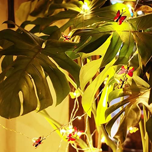 Vintopsh Butterfly Fairy Lights, 19,7ft 40 LED диоди пеперутка лоза од лисја, светла, LED лисја жица светло за домашен двор