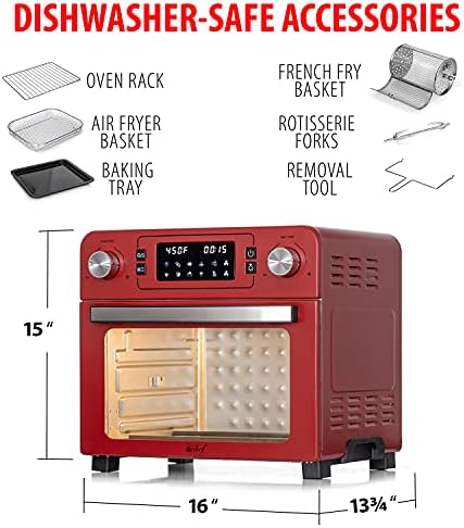 Деко готвач 24 QT Црвен не'рѓосувачки челик countertop 1700 вати тостер печка со вграден воздушен фриер и вклучуваше склопување
