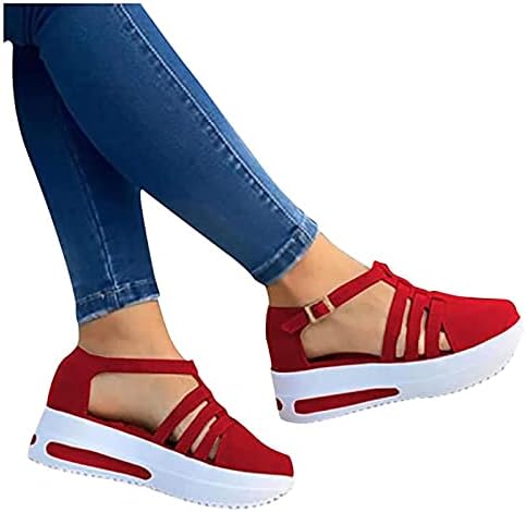 Женски обични сандали, шутирани затворени пети платформа клинови сандали на отворено модни рамни сандали Атлетски слајдови чевли
