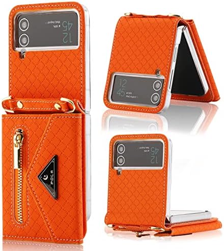 НАРАЧАЈТЕ За Футрола Z Со Патент Паричник, портокалова телефонска кутија Со Ремен За Samsung Galaxy Z Flip 4