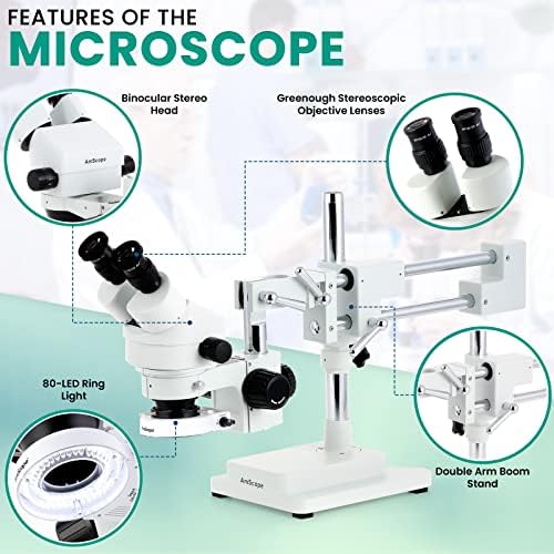 AMSCope SM-4B-80S професионален двогледен стерео зум микроскоп, WH10X очите на очите, зголемувањето на 7x-45x, целта од 0,7х-4,5x зум, светло