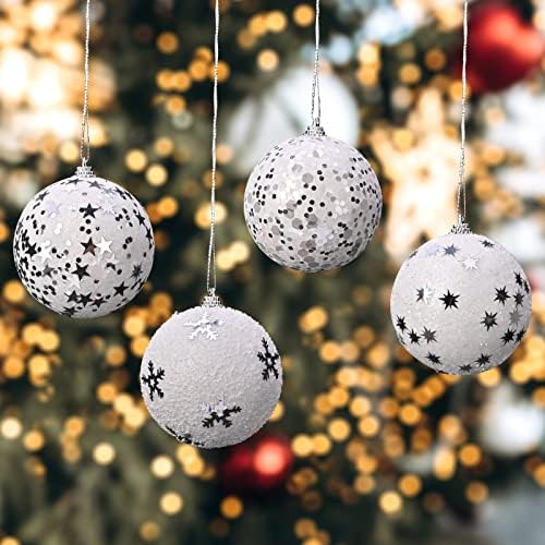 Божиќни украси за топка, 12 парчиња 80мм/3,15 ShatterProof Бела украс за новогодишни елки што висат топки, нежни декоративни Божиќни топки