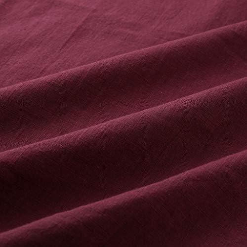 Памучни постелнини врвови за жени 3/4 ракав туничен фустан женски плус големина цврста боја случајна лабава вклопена екипаж блуза маичка