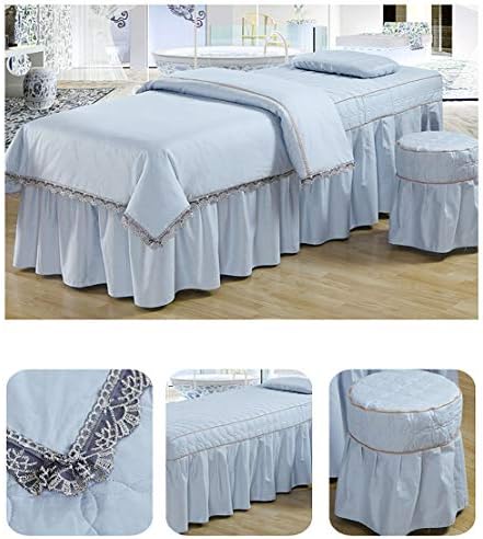 Памук чипка за кревет за убавина за кревет, луксузен лист со маса за масажа со 4 парчиња поставува кревети со дупка за одмор на