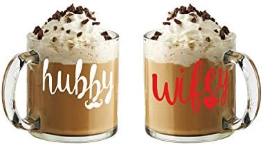 Комплети за парови на Wifey and Hubby - 13oz стакло кафе кригла парови - смешни неговите и нејзините подароци - подароци за годишнина