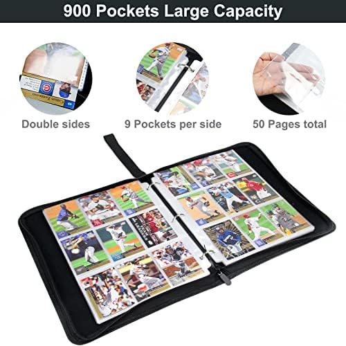 Биндер за бејзбол картички, албум за колекции на џебни картички, врзивно средство за трговска картичка, вклопуваат 900 картички со 50 отстранливи