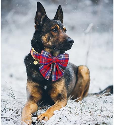 Wzhsdkl Божиќно памучно кучиња јака со морнар лак црвена и сина карирана јака за кученце за мало средно големо куче