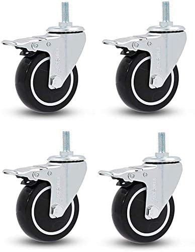 Лумекуба 4х Индустриски вртливи матични тркалца Полиуретански Мебел Тркалце Со Сопирачка, Навртувана Завртка М12*30, Отпорни