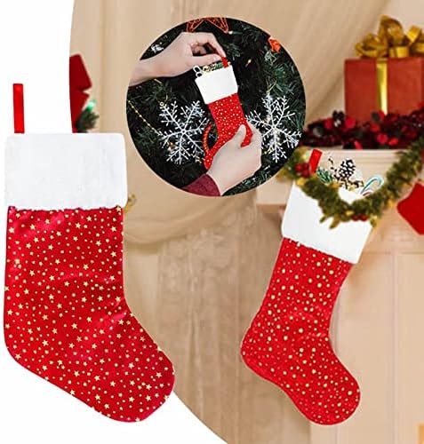 Божиќни чорапи 4 пакувања 18 инчи Златна starвезда со бела кадифен трим класичен персонализиран големи црвени Божиќни чорапи украси
