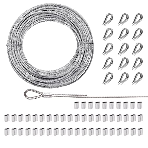 Mankk 100 ft кабел за кабел од жица од не'рѓосувачки челик 1/8 комплети за кабел за оградување и 322 парчиња алуминиумски рачки за крцкање на