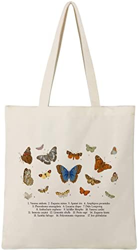 Beegreen пеперутка симпатична платна торба со 2 внатрешни џебови естетска торбичка за плажа торба и пчели естетска 12oz подарок торба