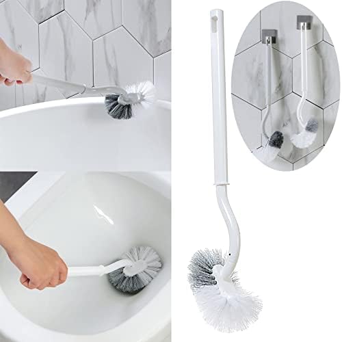 Четка и држач за тоалети за бања PMUYBHF, закривена дизајн тоалетна четка за длабоко чистење под раб, лесна корисна компактна чистачка