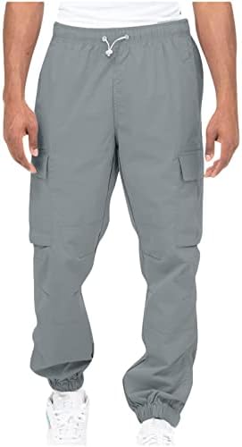 Машки карго -џогер панталони класични опуштени затегнати панталони за џогирање со долги спортови за теретани за теретани со џебови со џебови