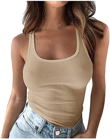 LCEPCY RIBBED CAMI CAMI TOP FOR FOR WOMEN CASION U вратот без ракави кошули 2023 летна цврста боја што излегува од облеката