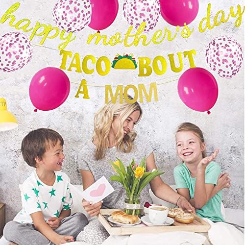 Декорации За Денот На мајките 3 Комплети Блескаво Злато Транспарент За Среќен Ден На Мајката Тако Банер Со Розови Конфети Балони За Забави