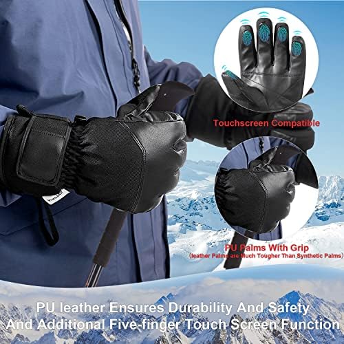 Скијачки нараквици за мажи, водоотпорни топли снежни ракавици Студено време, сноуборд ракавици на допир на допир за зимски сноубординг пешачење