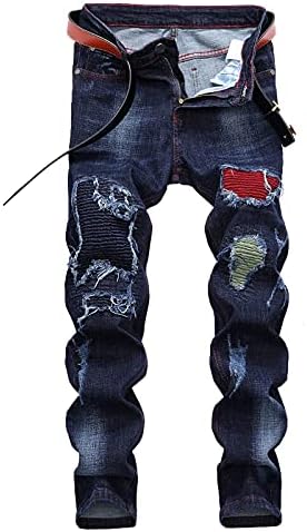 Zdfer машки фармерки Обични цврста боја тексас пантолони со моливи панталони, панталони панталони панталони со панталони со џебни