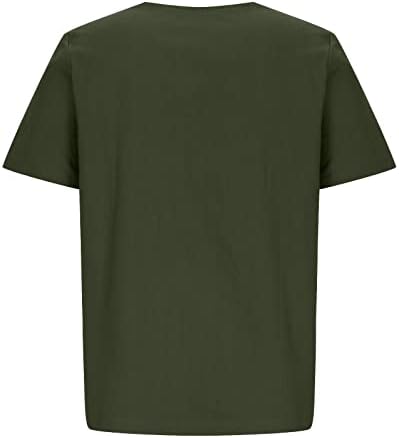 Женски кратки ракави маица 2023 летни кошули со памучни постелнина лабава вклопени печатени обични екипи на вратот на вратот,