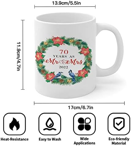 Керамички чаши 70 години како г -ѓа и г -ѓа 2022 година чаши за кафе на венец Божиќ новогодишно празник стилизиран кригла, исмејувајте се
