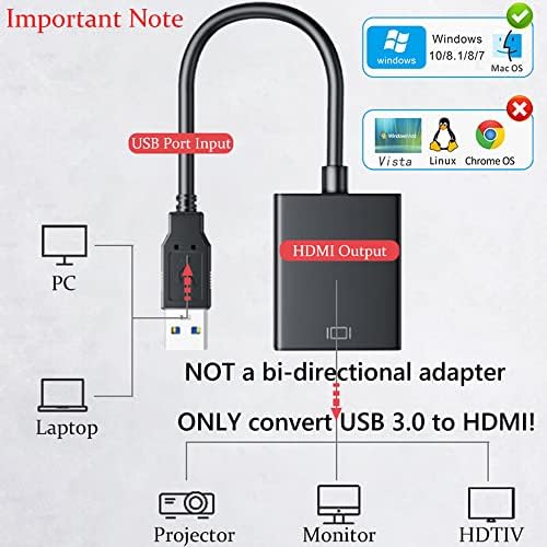 Adapter Warmstor USB до HDMI, USB 3.0 до HDMI 1080p конвертор Видео графичка кабелска картичка со аудио за компјутерски лаптоп