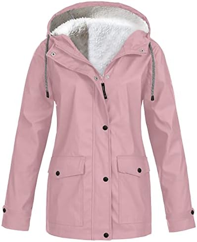 Женска зимска задебелна јакна руно, обложен палто на ветерно, цврсто отворено плус големина на качулка