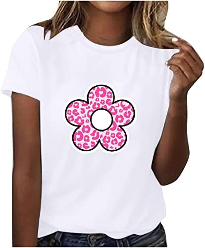 Topенски слатки маички врвни печатени цветни графички екипи на летни летни маици со кратки ракави на врвот на врвот