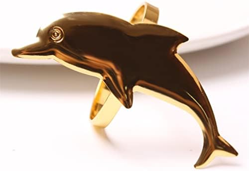 N/A 12 парчиња метални позлатени делфин салфетки прстени Неправилна кит салфетка тока цврста боја морски животни прстени за салфетка