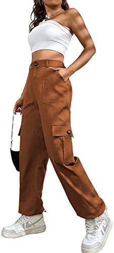 Лолоци карго панталони за жени со висока половината тактичка улична облека, обични панталони со 6 џебови кои влечат манжетни за глуждот