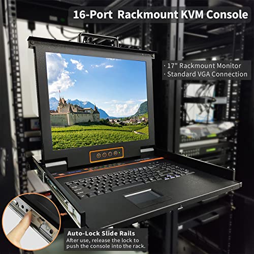 16 Порта Ракмаунт Квм Конзола-Интегриран 1u VGA Kvm Прекинувач со 17 Монитор За Монтирање На Решетката И Тастатура, 1280x1024@60Hz,