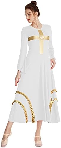 Rexreii женски пофалби со крстосници фустан bellвоно ракав лабава метална руфли литургиска наметка лирска танцова облека облечена во облека