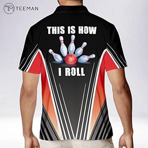 Teeman Custom Bowling Bowling кошула за мажи, машки смешни боречки кошули со кратки ракави поло, маички за куглање за тим